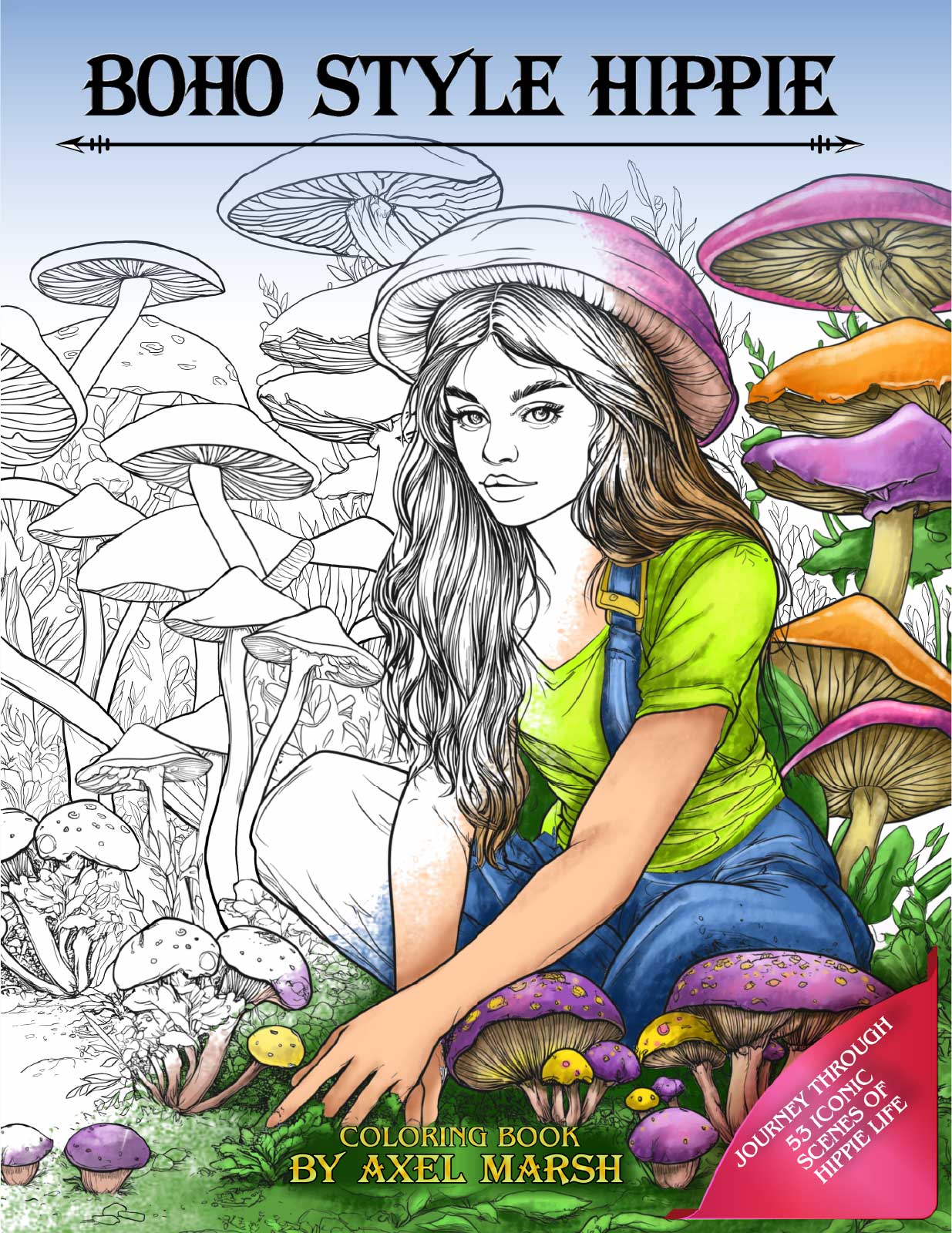 Coloring book cover: Boho Style Hippie