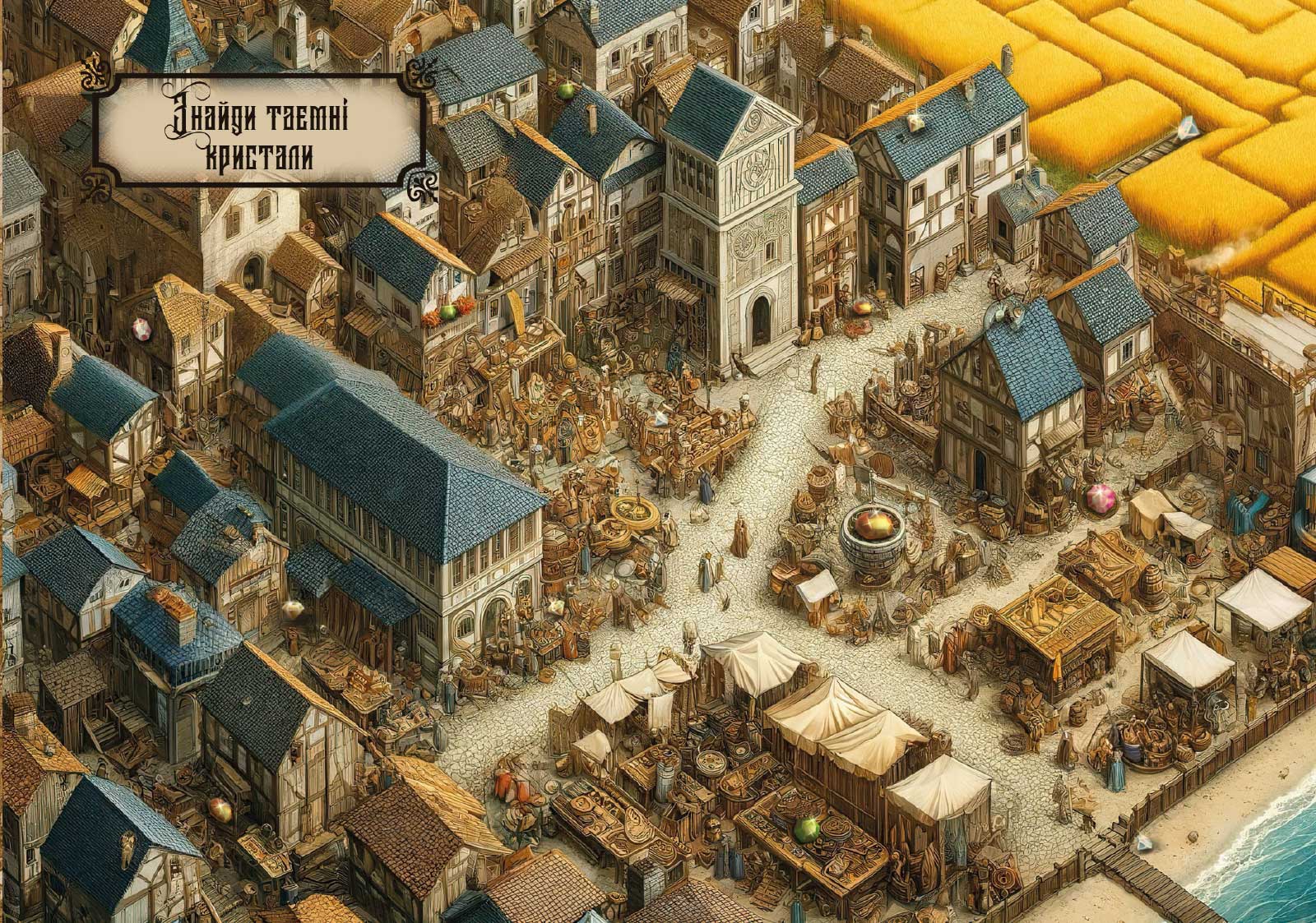 Isometric map of a medieval town